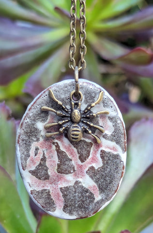 Ceramic Spider Web Oval Pendant #3